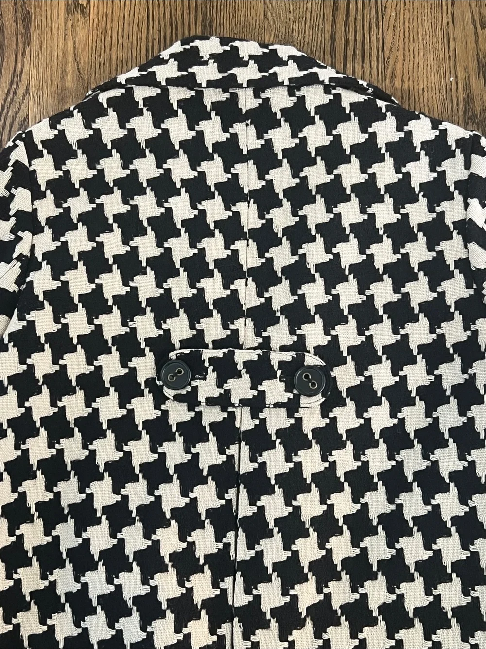 Nine West Black & White Houndstooth Cropped Wool Blend Blazer